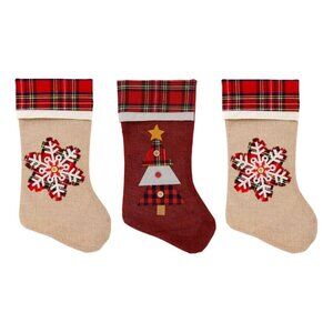 Set of 3 Plaid Snowflake Christmas Tree Stockings, 16.5", NWOT, New without Tags